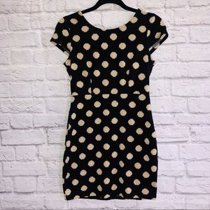 Black & Tan Polka Dot Fitted Mini Dress